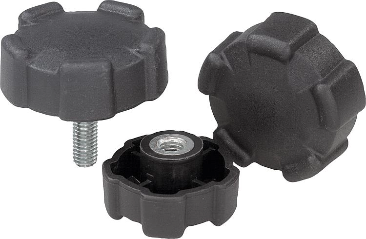 K0276 - Ribbed Knobs In Plastic & Steel Size M6-M10