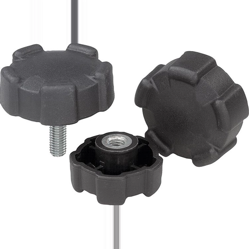 K0276 - Ribbed Knobs In Plastic & Steel Size M6-M10