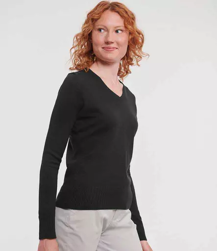 Russell Athletic Collection Ladies Cotton Acrylic V Neck Sweater