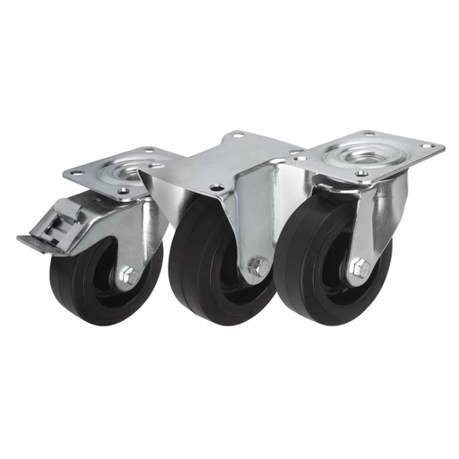 K1762 - Sheet Steel Swivel and Fixed Castors With Vulcanised-On Solid Rubber Tyres