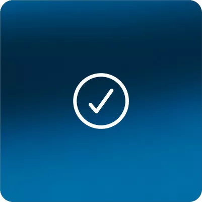 Blue gradient background with a white circle check icon