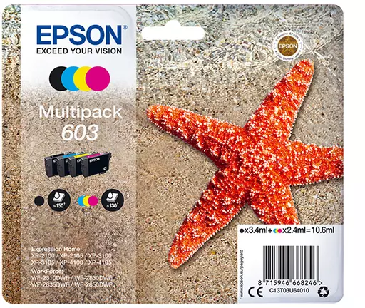 Epson C13T03U64020/603 Ink cartridge multi pack Bk,C,M,Y Blister Acustic Magnetic 3,4ml + 3x2,4ml Pack=4 for Epson XP 2100