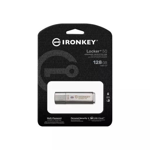 Kingston Technology IronKey Locker+ 50 USB flash drive 128 GB USB Type-A 3.2 Gen 1 (3.1 Gen 1) Silver