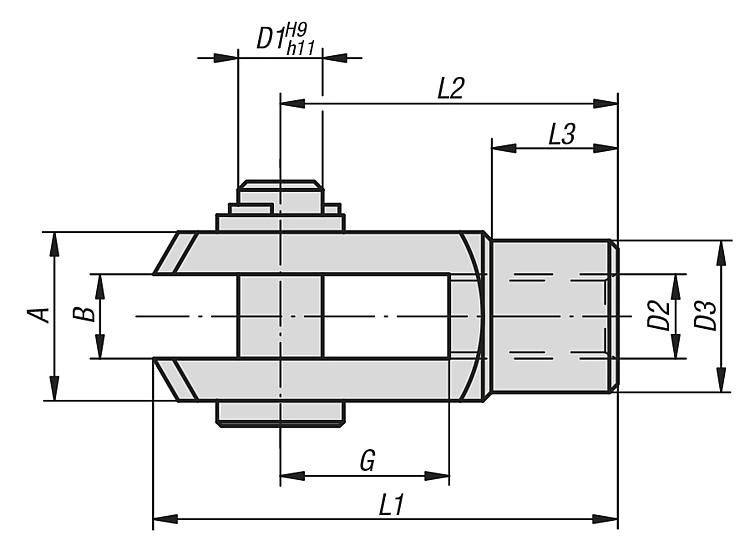 Fork Joint. Left Hand Thread. M16 Thread. 32mm Radius. Steel.