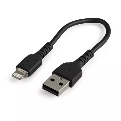 StarTech.com 6 inch (15cm) Durable Black USB-A to Lightning Cable - Heavy Duty Rugged Aramid Fiber USB Type A to Lightning Charger/Sync Power Cord - Apple MFi Certified iPad/iPhone 12