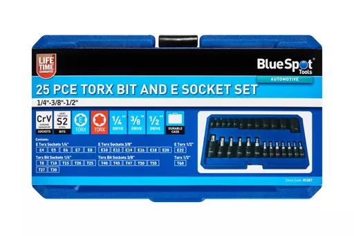 25PCE Torx Bit And E Socket Set 1/4"-3/8"-1/2"