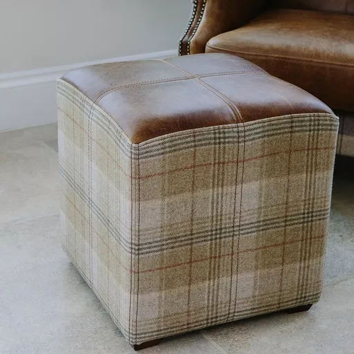 Caesar Leather & Tweed Cube Footstool