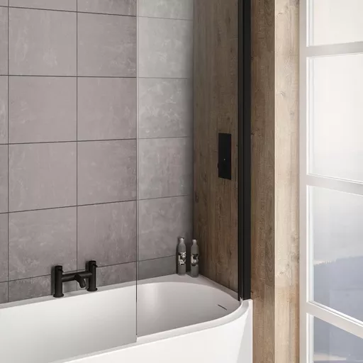 Bray 6mm 1400 x 730mm Right Hand Bath Screen - Black