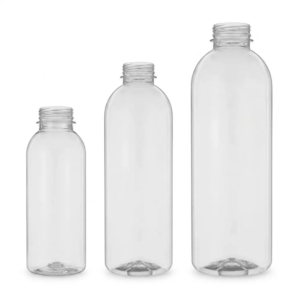 Bobby Round clear PET juice bottles in three sizes