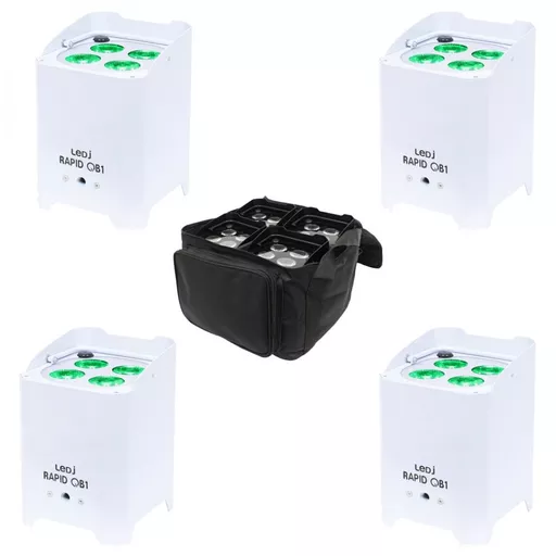 LEDJ Rapid QB1 RGBA White LED Par x4 with Padded Gear Bag Bundle