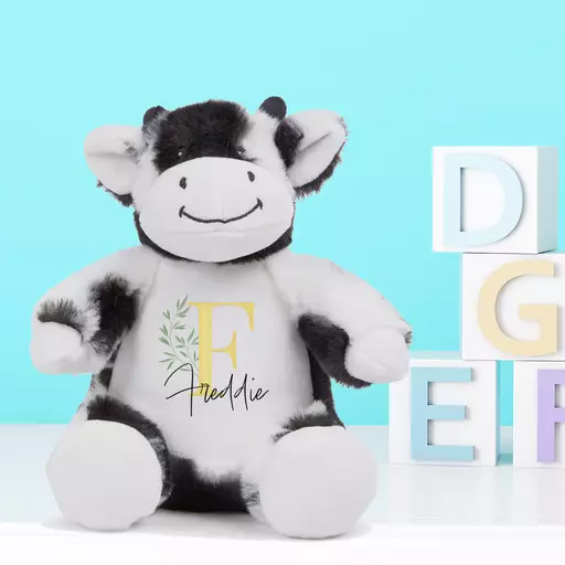 Cow Plush Soft Toy with Yellow Initial