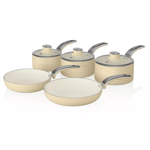 Retro 5 Piece Pan Set Cream