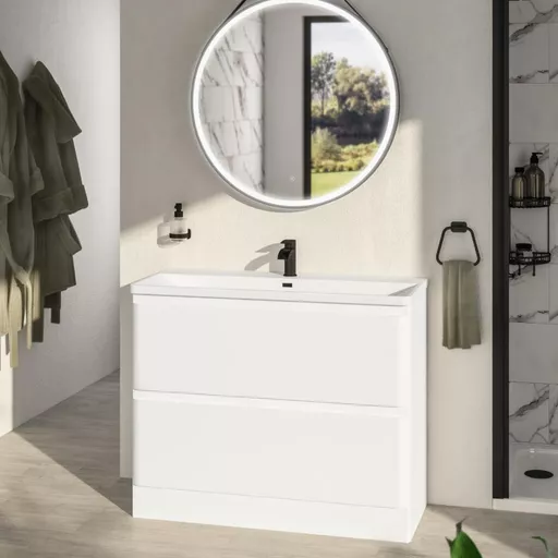 Grovely 100cm Floorstanding Drawer Vanity Unit -  High Gloss White