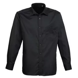 Premier_MensPoplinLongSleeveShirt_PR200_Black_Front.png