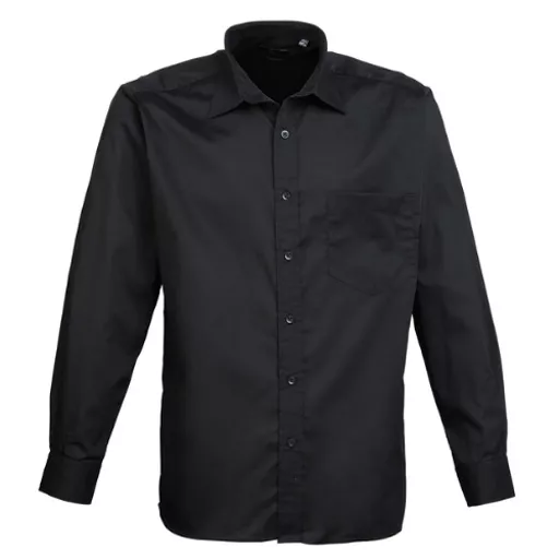 Premier_MensPoplinLongSleeveShirt_PR200_Black_Front.png