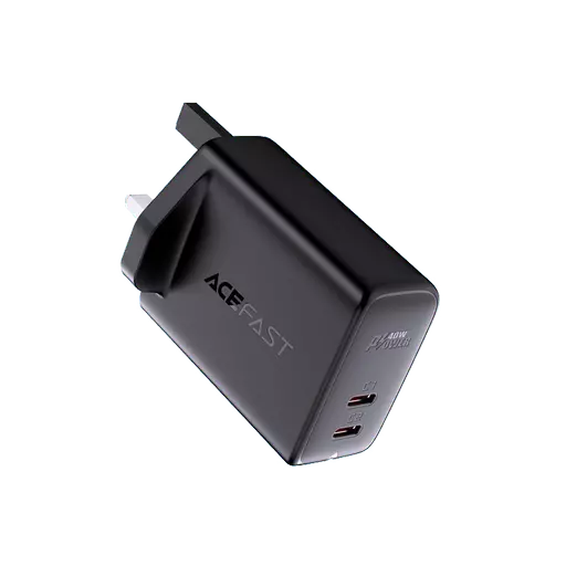 Acefast - 40W GaN Dual USB-C Power Delivery 3-Pin UK Charging Plug - Black