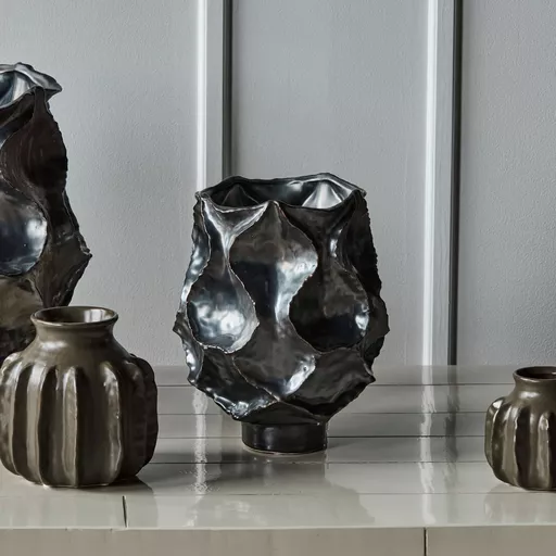 Vase, Waves, Antique metallic, Small