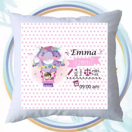 Personalised Newborn Baby Girl Cushion - Add Name, Date, Time, Weight