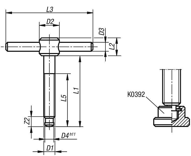 Tommy Bar With Thrust Screw. M10x70mm Fixed T Bar. Steel.