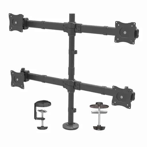 StarTech.com Desk Mount Quad Monitor Arm - Ergonomic VESA 4 Monitor Mount 2x2 up to 27" - Articulating & Height Adjustable Pole Mount - Tilt/Swivel/Rotate LCD/LED Screen - Desk Clamp/Grommet