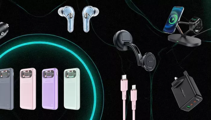 Banner image showcasing a variety of tech accessories