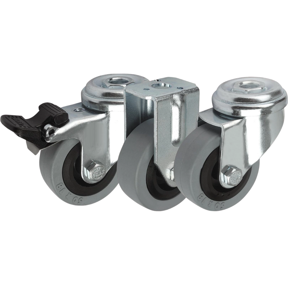 K1761 - Sheet Steel Swivel and Fixed Castors With Solid Rubber Tyres