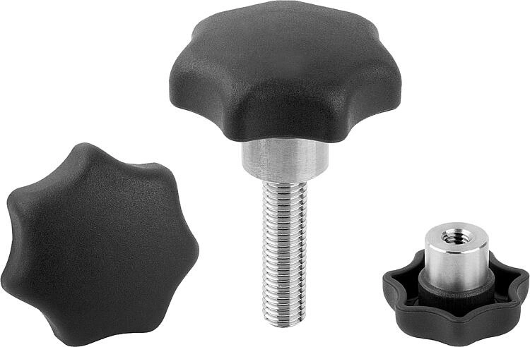 K0153 - Metal Detectable Star Knobs In Plastic With Stainless Steel Bush Thread M6-M10