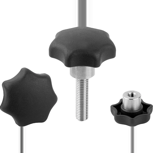 K0153 - Metal Detectable Star Knobs In Plastic With Stainless Steel Bush Thread M6-M10