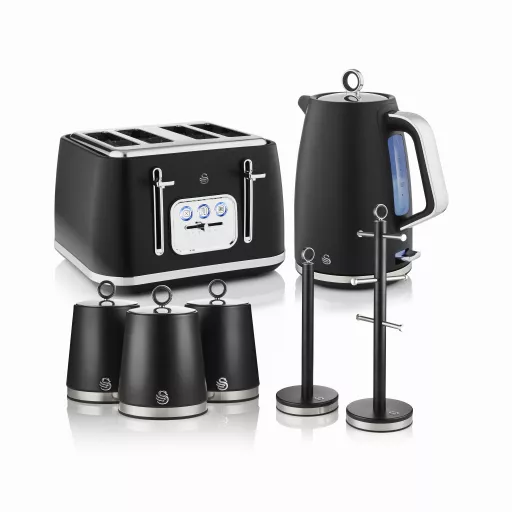 Swan Serenity 1.7L Kettle, 4 Slice Toaster, 3 Canisters, Towel Pole and Mug Tree Set