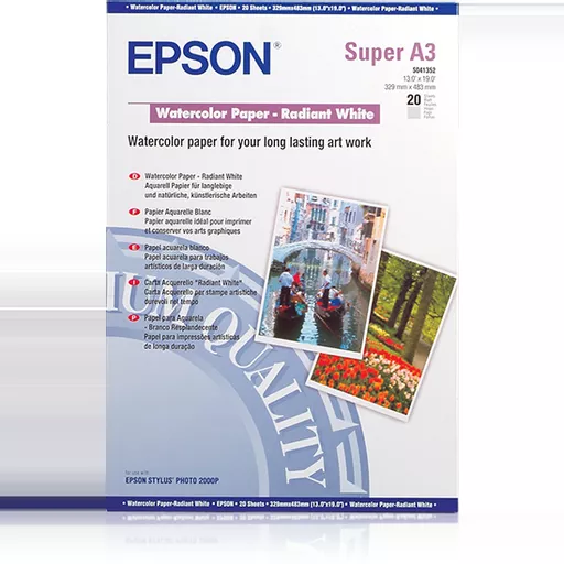 Epson WaterColor Paper - Radiant White, DIN A3+, 190g/m², 20 Sheets