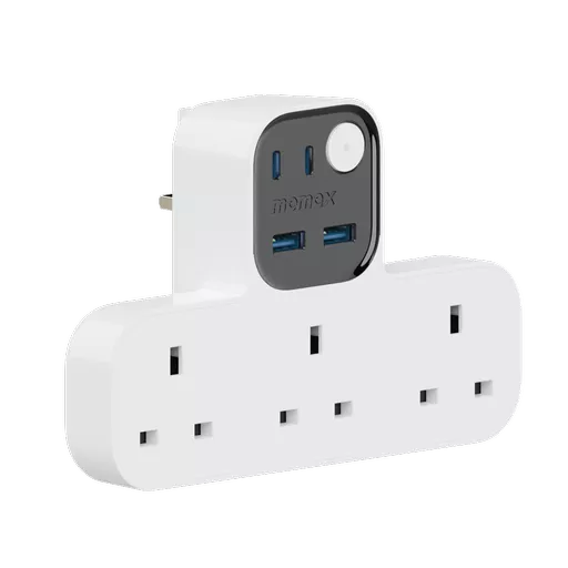 MOMAX - 1-Charge Work Flow - 3-Outlet T-Shaped Extension Plug Socket ...