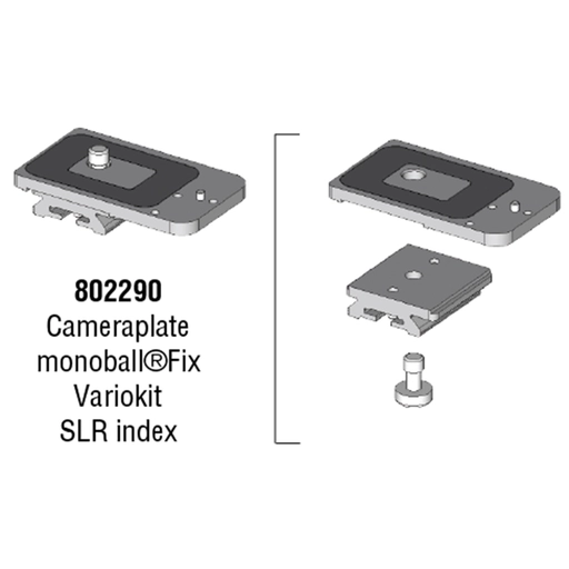 Arca Swiss MonoballFix SLR Variokit plate for Canon 7D, 6D, 5DmkII and 5DmkIII, 50D, Nikon D800, D700, D300, Sony alpha 900 and 850 Long. 40mm x Width. 58mm