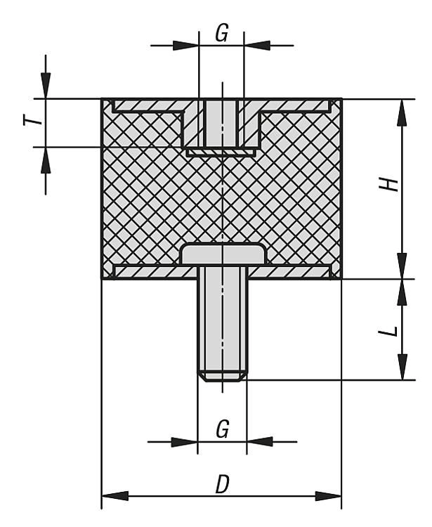 Rubber Metal Buffer. Anti Vibration Mount. 15mm Diameter. 10mm High. M4 & M4x10mm Threads. 316 Stainless Steel.