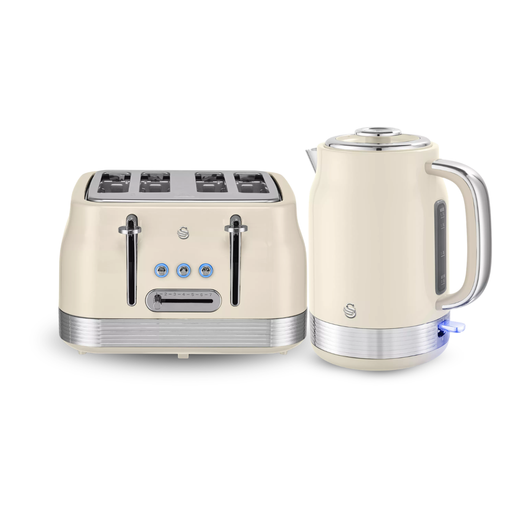 Swan Chantilly Cream Retro Collection 1.7L Jug Kettle & 4 Slice Toaster Bundle