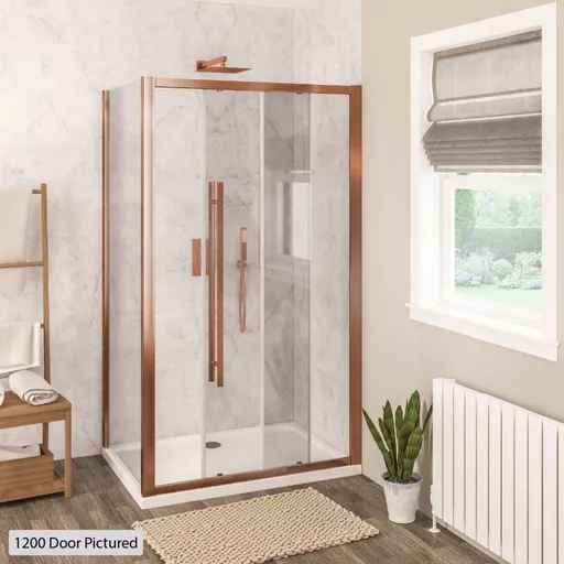 Vantage 2000 Soft Close 2000 x 1400mm Sliding Shower Door (8mm Thick) - Brushed Bronze
