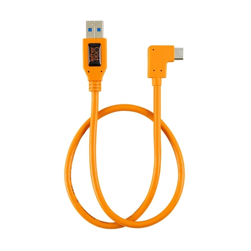 Tether Tools TetherPro USB 3.0 to USB-C Right Angle Adapter "Pigtail" Cable, 20" (50cm), High-Visibilty Orange