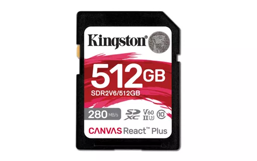 Kingston Technology 512GB Canvas React Plus SDXC UHS-II 280R/150W U3 V60 for Full HD/4K