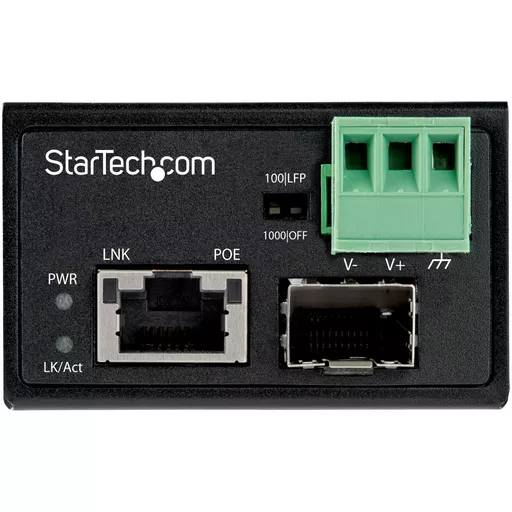 StarTech.com PoE+ Industrial Fiber to Ethernet Media Converter 30W - SFP to RJ45 - Singlemode/Multimode Fiber to Copper Gigabit Ethernet - Mini/Compact Size - IP-30/ -40 to +75C