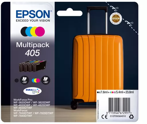 Epson C13T05G64020/405 Ink cartridge multi pack Bk,C,M,Y Blister Acustic Magnetic 7,6ml + 3x5,4ml Pack=4 for Epson WF-3820/7830