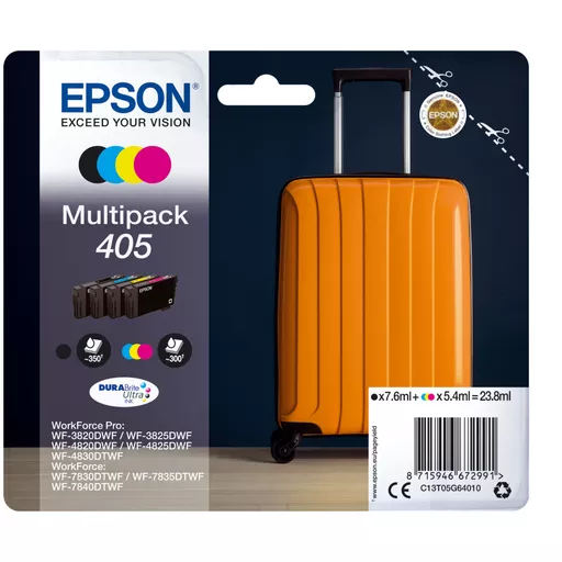 Epson C13T05G64010/405 Ink cartridge multi pack Bk,C,M,Y, 4x1.25K pages 23.8ml 7,6ml + 3x5,4ml Pack=4 for Epson WF-3820/7830