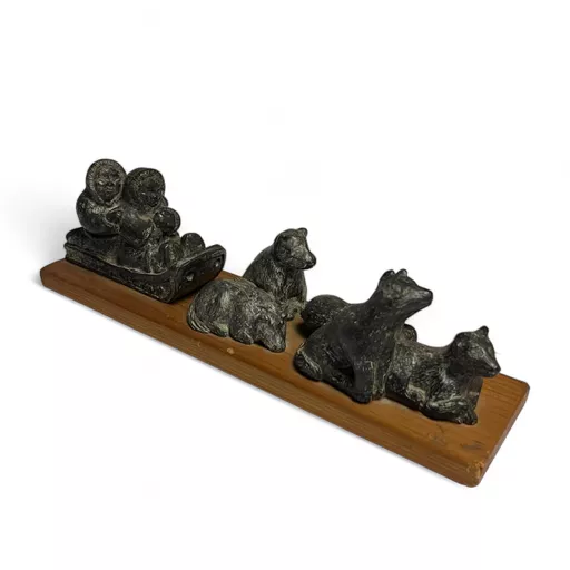 Vintage 'Wolf Original' Soapstone Carving Inuit's Dog Sled Team