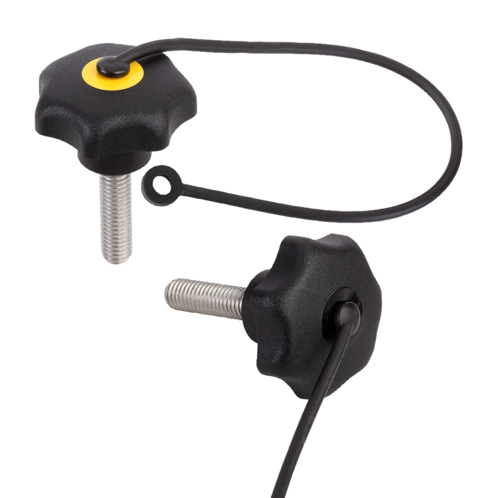 K0154 Star Grip In Plastic & Stainless Steel With Safety Cable Male Thread Size M5-M10