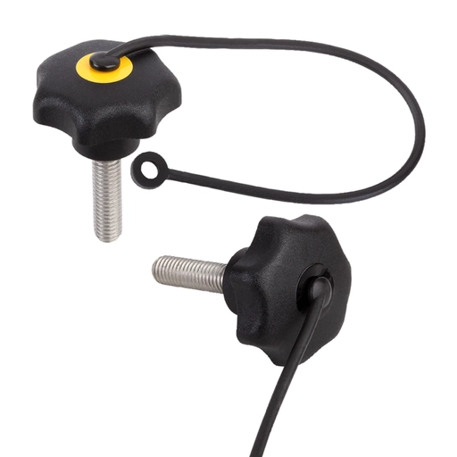 K0154 Star Grip In Plastic & Stainless Steel With Safety Cable Male Thread Size M5-M10