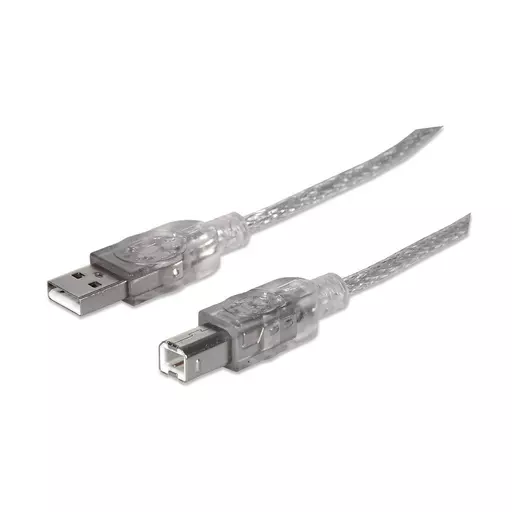 Manhattan USB-A to USB-B Cable, 5m, Male to Male, Translucent Silver, 480 Mbps (USB 2.0), Equivalent to USB2HAB5M (except colour), Hi-Speed USB, Lifetime Warranty, Polybag