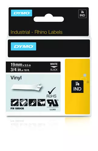 Dymo 1805436 Ribbon Vinyl white on black 19mmx5,5m for Dymo Rhino 6-19mm/24mm