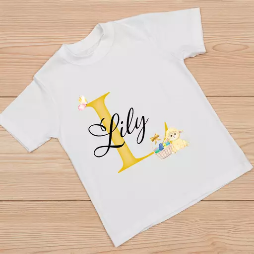 Personalised Children's Easter T-Shirt with Yellow Initial