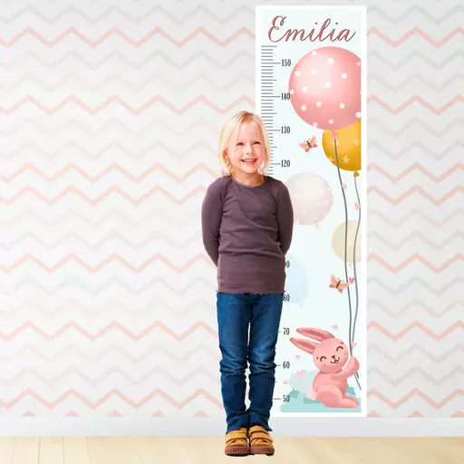 Paper Themes Personalised Height Chart – Cute Rabbits Design, Durable Vinyl, Up To 180cm