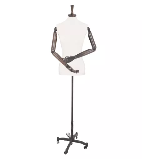 Articulated Female Vintage Mannequin on Black Metal Base