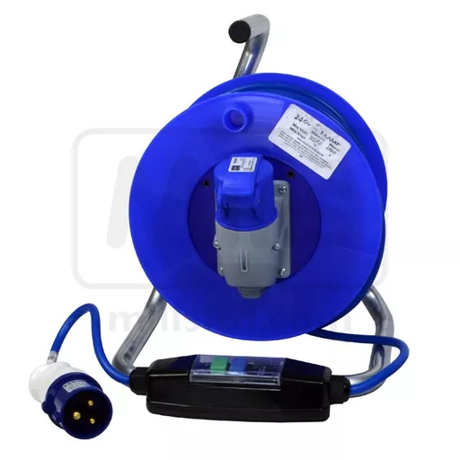 Extension Cable - 240V - 25m Reel - Commando 16A Skt to 16A Plug - 30mA RCD