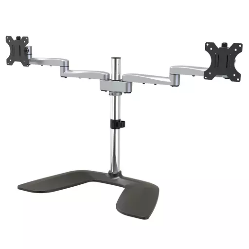 StarTech.com Dual Monitor Stand - Ergonomic Desktop Monitor Stand for up to 32" VESA Displays - Free-Standing Articulating Universal Computer Monitor Mount - Adjustable Height - Silver